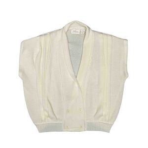 Vintage Alicia Knit Cardigan Sweater Vest L Cream 100% Acrylic Retro Cottagecore